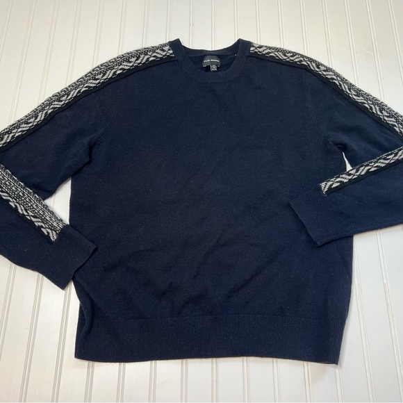 Club Monaco Sweater Men XL Fair Isle Slim Fit Navy Blue 100% Nordic Crewneck 576 - Picture 2 of 4